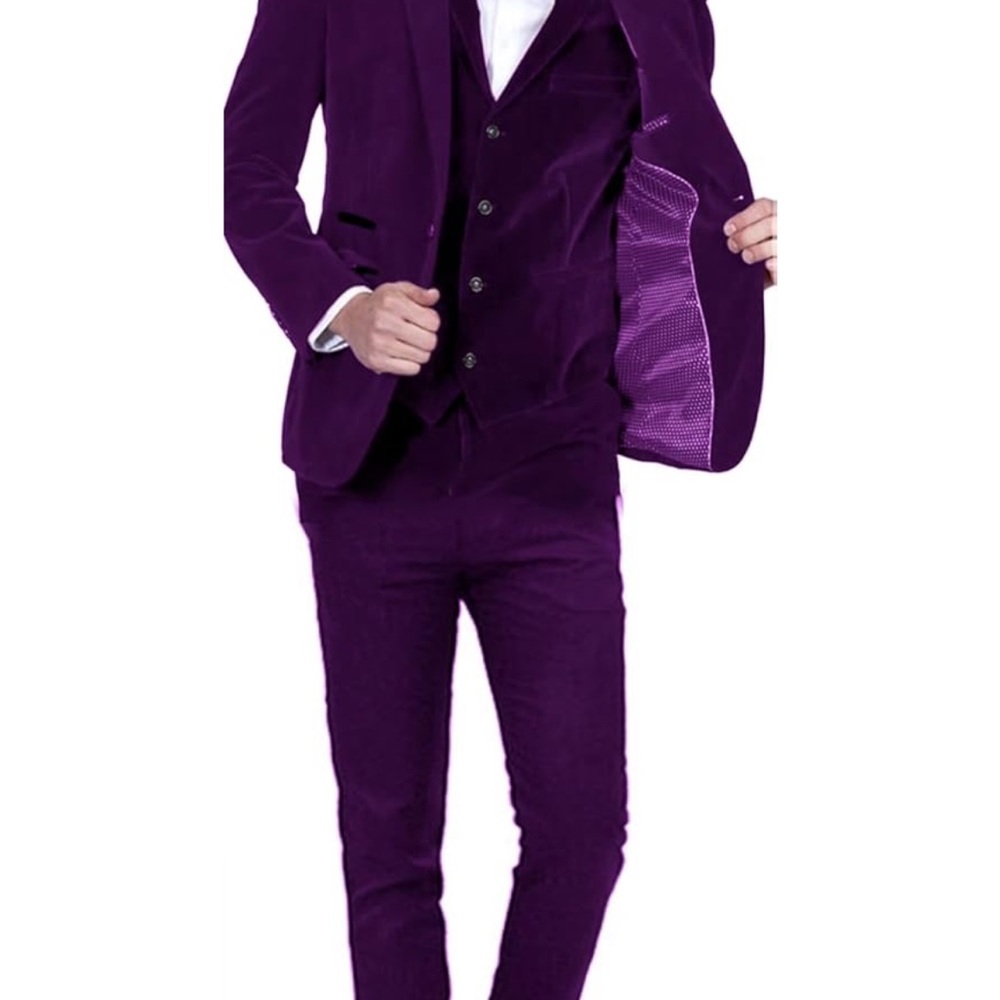 Purple Velvet Suit with Notched Lapels